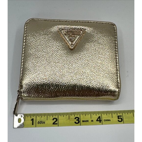 GUESS Womens Small Zip Around Wallet Shinny Gold Coin Pocket Credit Card Money - Picture 5 of 12